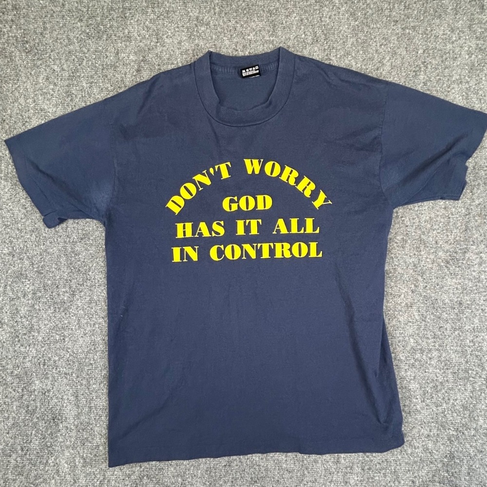 Vintage Fruit of the Loom Best T-Shirt‎ Navy Blue God Has It All In Control L